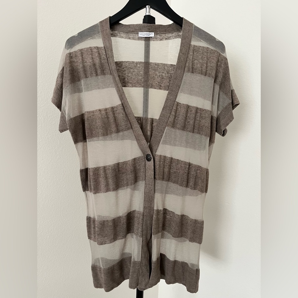 Rivamonti (Cucinelli) One-Button Cardigan in Taupe and Cream